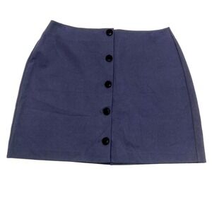 Boden Navy Blue Mini Skirt Womens‎ 14 Black Velvet Buttons Viscose Twill Stretch